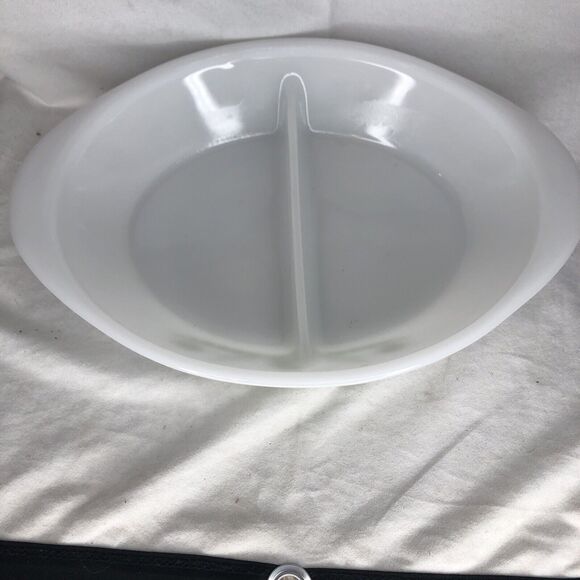 Vintage Oval Glasbake Green Crazy Daisy Divided Serving Dish 12” - Picture 3 of 7